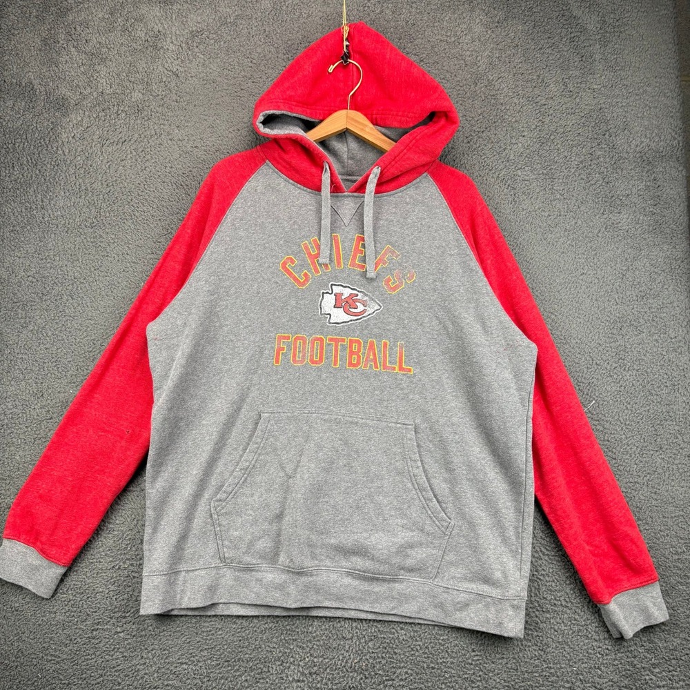 Fanatics Mens Kansas City Chiefs Football‎ Hoodie Gray Red XXL Raglan Pullover